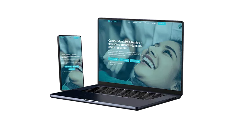 Mockup de site internet pour cabinet dentaire à Nantes sur ordinateur et mobile