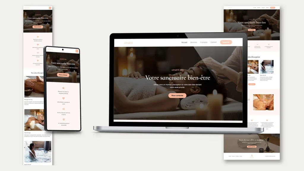 Site internet responsive pour spa affiché sur mobile tablette et ordinateur