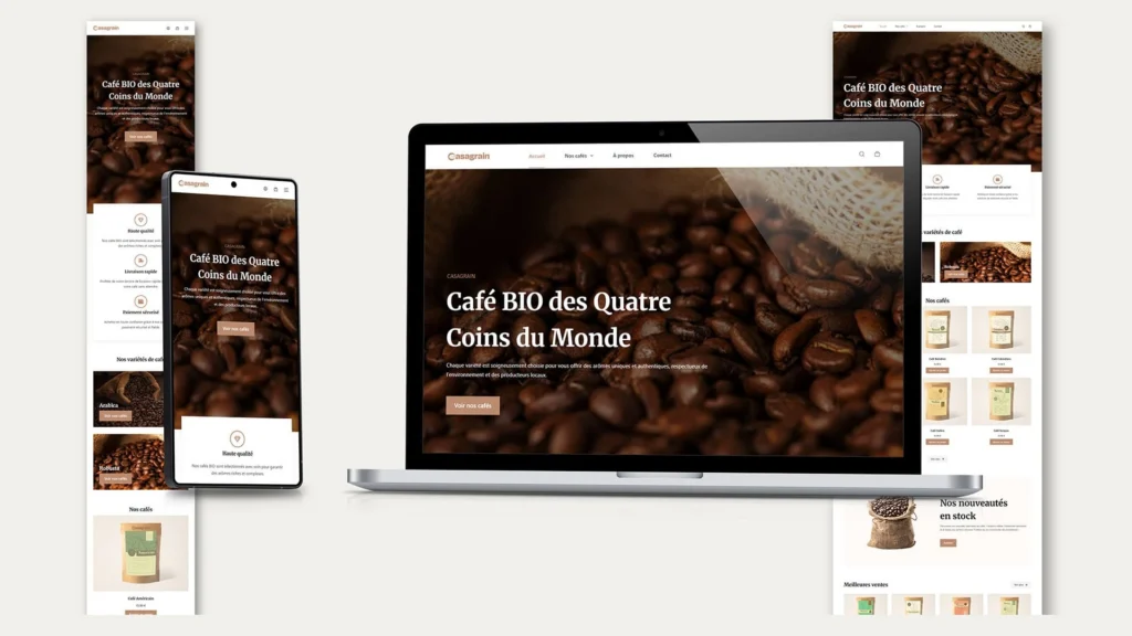 Mockup responsive de site internet pour coffee shop à Nantes sur mobile et ordinateur