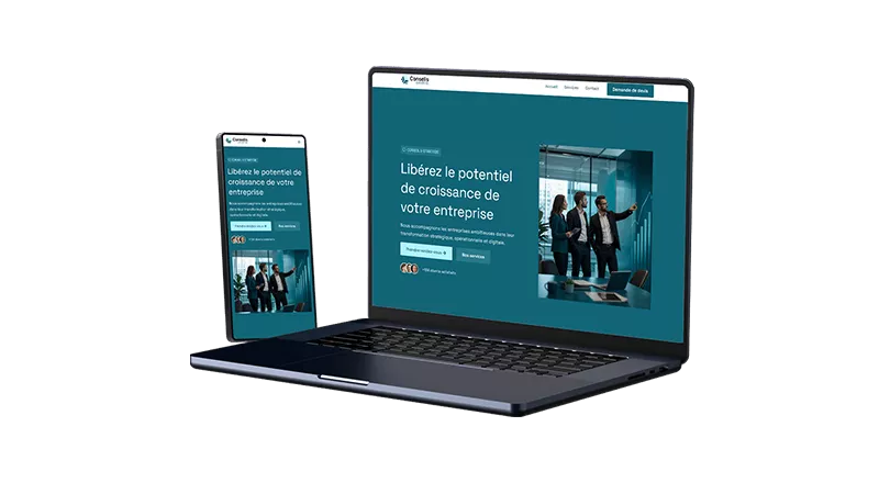 Mockup de site internet pour agence en développement d'entreprise à Nantes