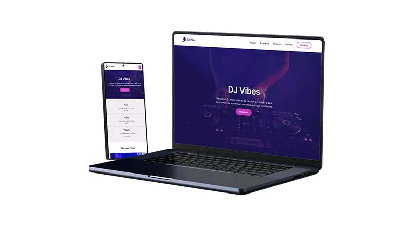 Mockup de site internet pour DJ à Nantes présentant une interface professionnelle et premium