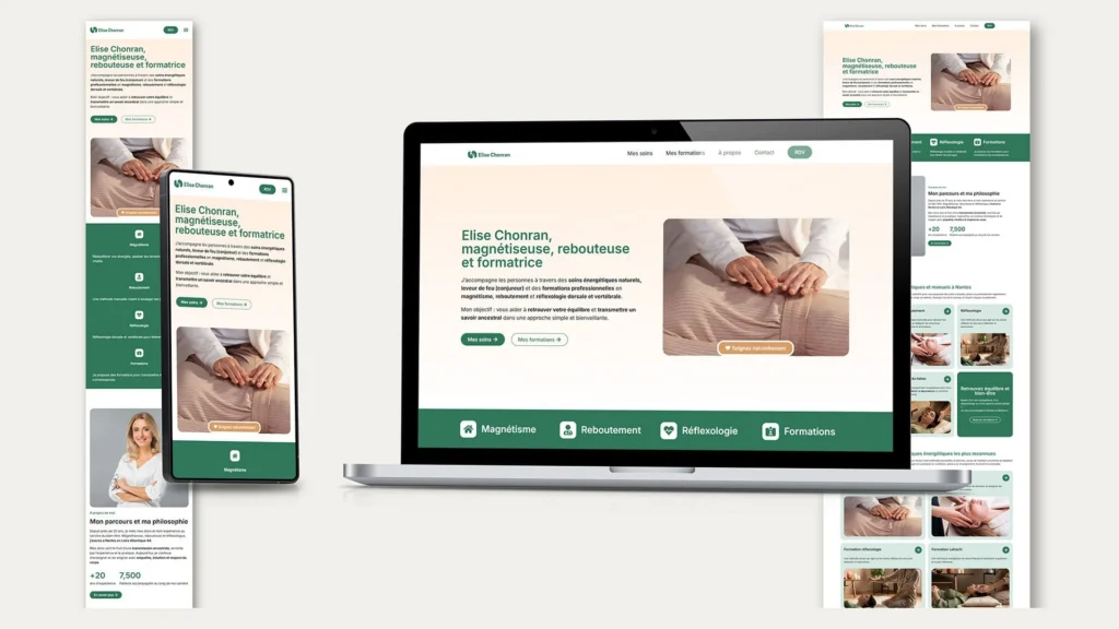 Site internet responsive pour magnétiseur affiché sur mobile et tablette