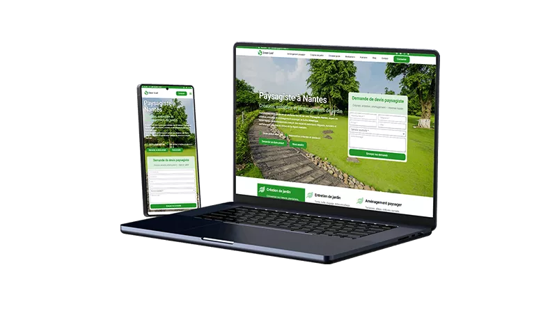Mockup de site internet pour paysagiste à Nantes présentant une page d’accueil professionnelle et moderne