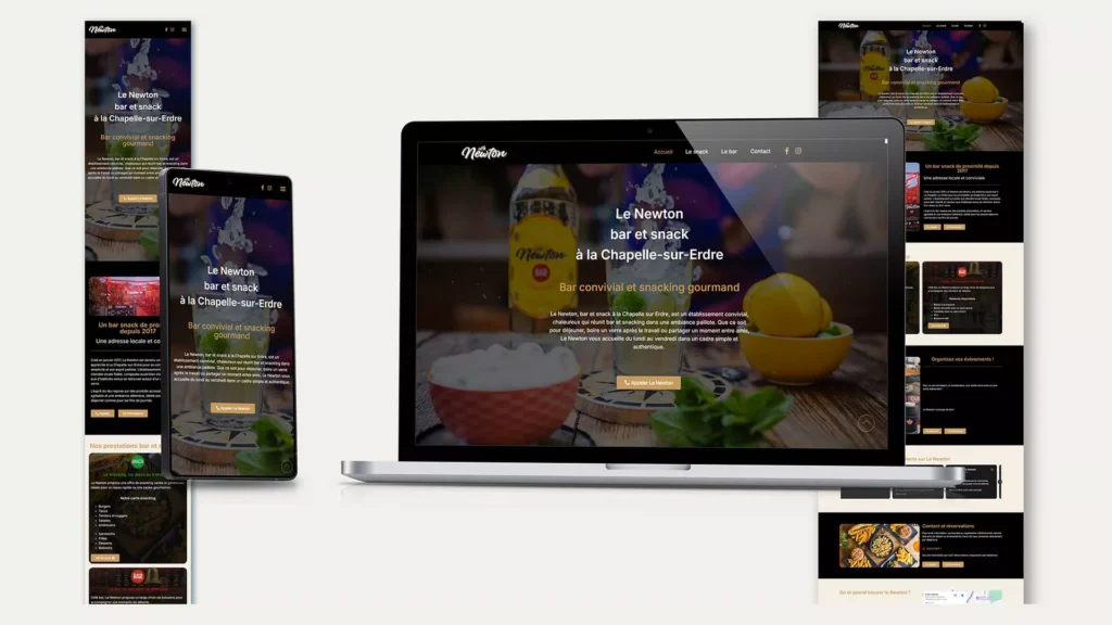Mockup responsive de site internet pour bar-snack à Nantes sur mobile et tablette