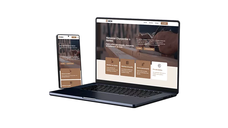 Mockup d’un site internet pour menuisier charpentier à Nantes avec design professionnel et responsive
