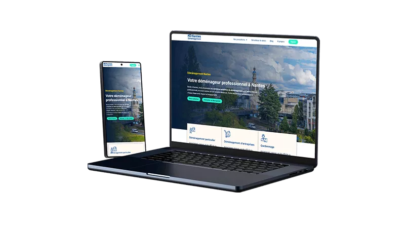 Mockup d’un site internet professionnel pour déménageur à Nantes optimisé pour le référencement local et les demandes de devis.
