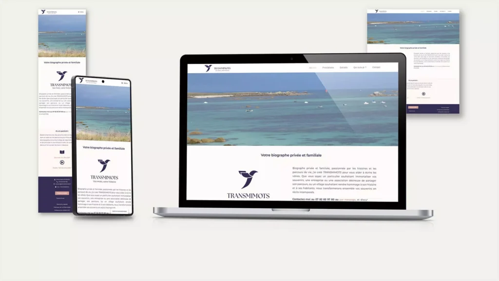 Mockup responsive de site internet pour biographe à Nantes sur mobile et ordinateur