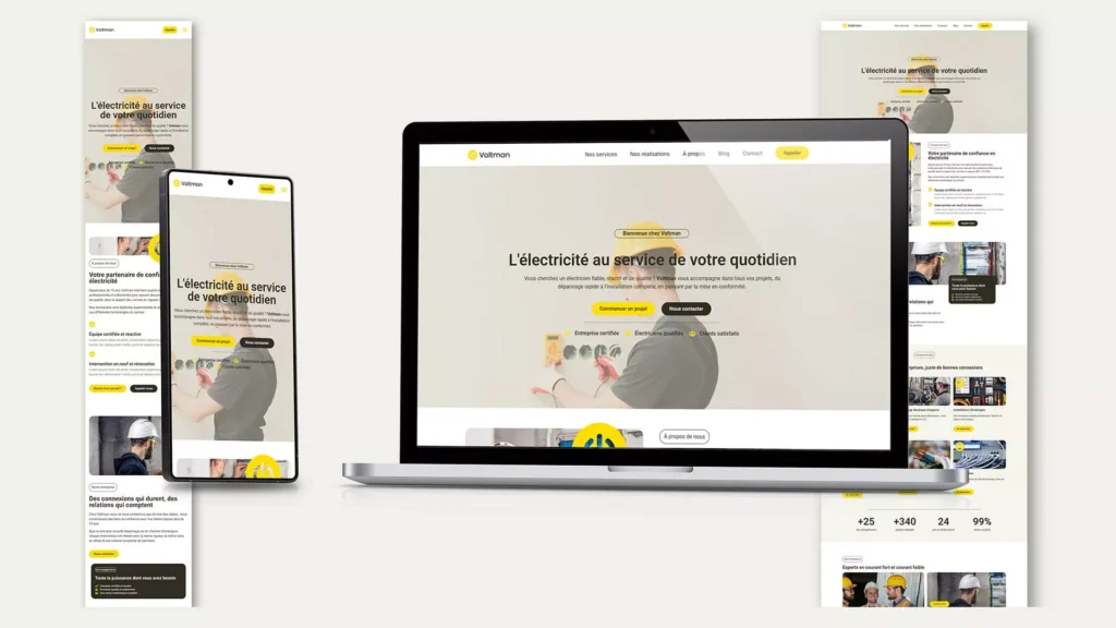 Mockup responsive d’un site internet pour électricien à Nantes sur mobile et ordinateur