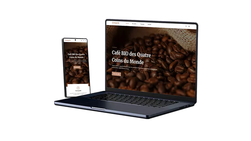 Mockup de site internet pour coffee shop à Nantes avec design moderne et responsive