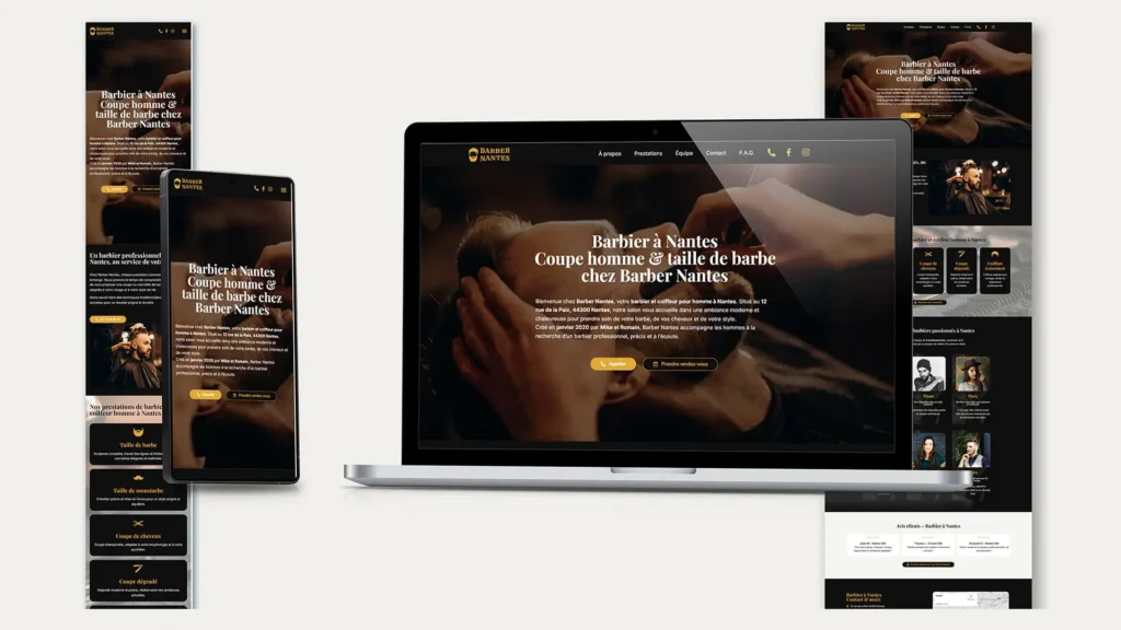 Site internet responsive pour barbier affiché sur mobile et tablette