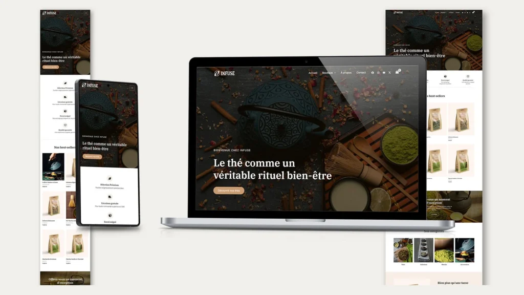 Site internet responsive pour magasin de thé à Nantes — affichage mobile, tablette et desktop